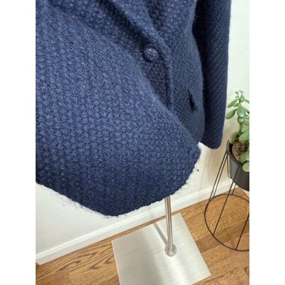 Vince Womens Navy Wool Blend Woven Button Blazer Size 6 Academia Preppy Designer - Picture 3 of 16